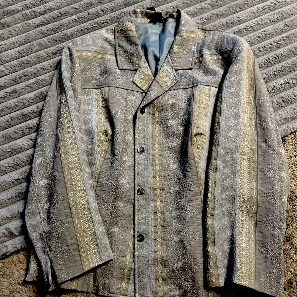 Vintage Embroidered Floral Sky Blue 18 Shirt Jacket Blazer Coastal Fairy Whimsy